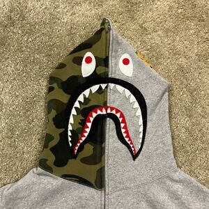 Authentic Bape 2000’s Split Camo Shark Full Zip Hoodie XL